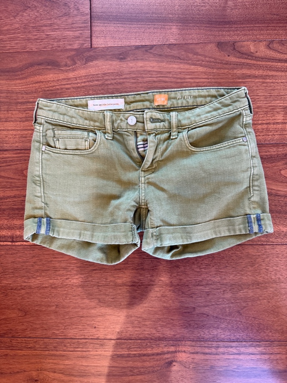Anthropology Pilcro Olive Green Rolled Hem Denim Shorts